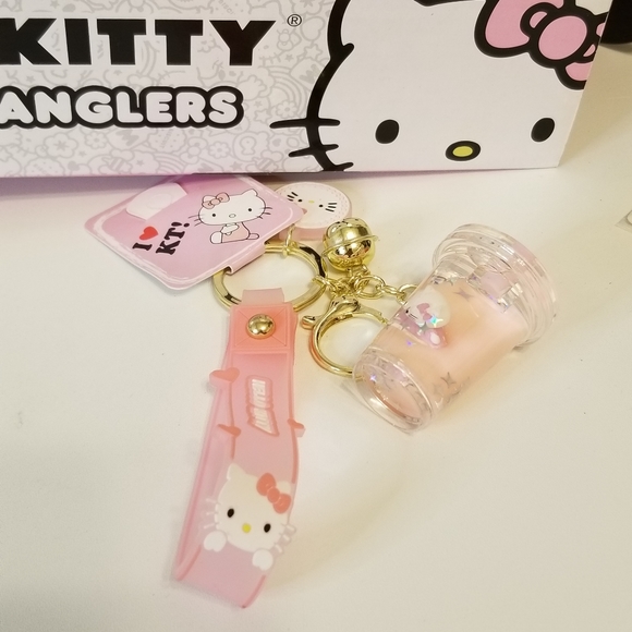 Hello Kitty Key Chain Floating Oil Liquid Acrylic Kawaii Boba Tea Key Chain New - Picture 4 of 7